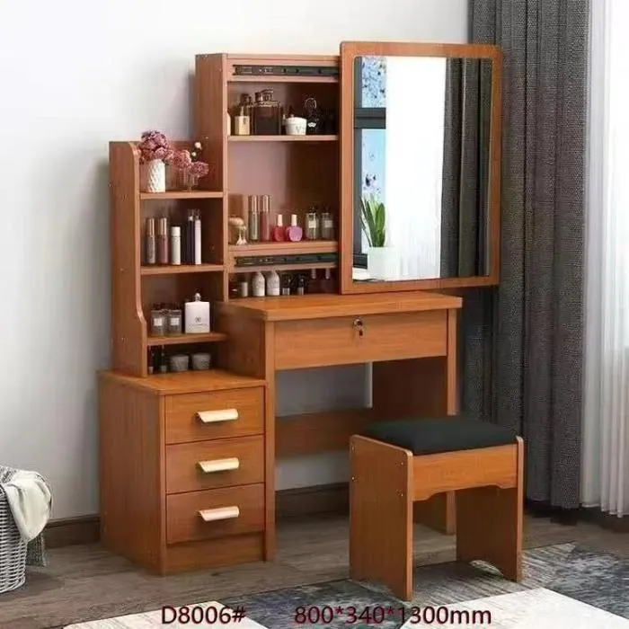 Coiffeuse Moderne D8004 Grand Miroir Tiroirs Tabouret Rangement Beauté 