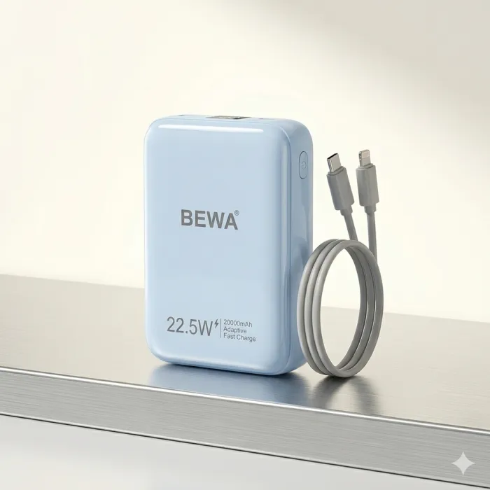 Power Bank BEWA 20 000 mAh (BP-17) | Câbles Multi-embouts Intégrés | Affichage LED