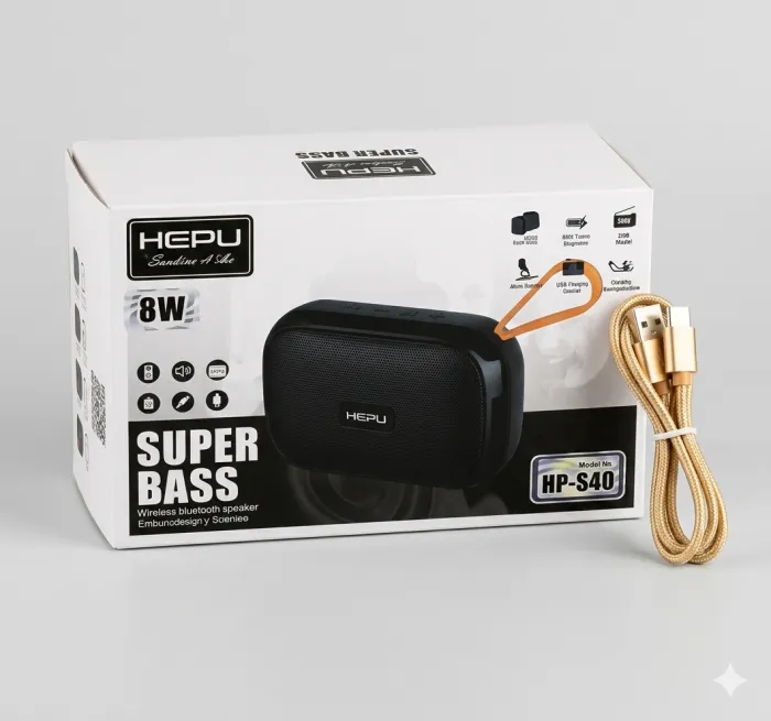 Enceinte Bluetooth HEPU Super Bass HB-540 8W Format Rectangulaire Poignée Transport
