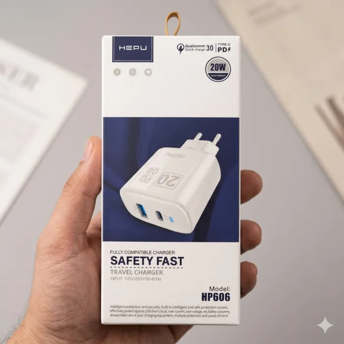 Chargeur Secteur Rapide HEPU Safety Fast 20W Power Delivery + Quick Charge 3.0
