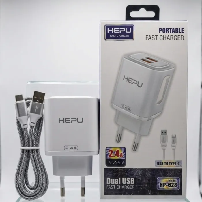Chargeur Secteur HEPU HP-628 Double USB 2.4A Câble Type-C Inclus