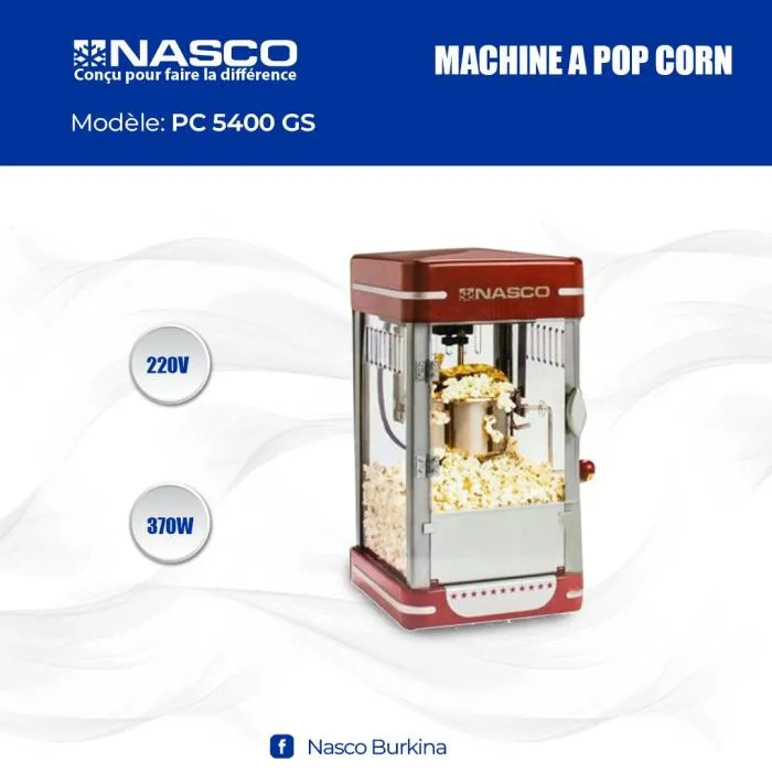 Machine à Pop Corn Nasco PC 5400 CS 310W Design Vintage Rouge