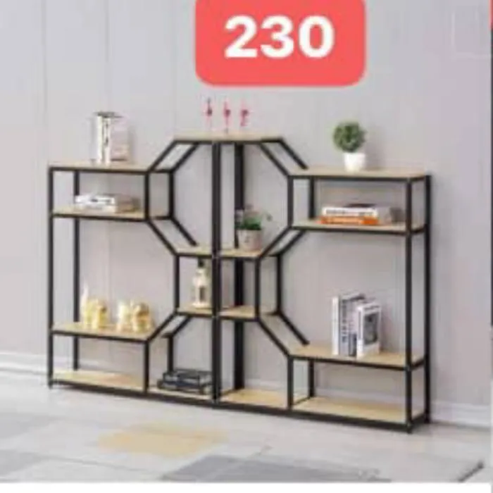 Grande Étagère Hexagonale Luxe Métal Noir Bois Clair 6 Compartiments Séparateur Ref 230